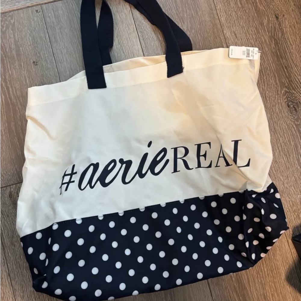 Aerie - NEW Navy and Cream Polka Dot Tote BNWT